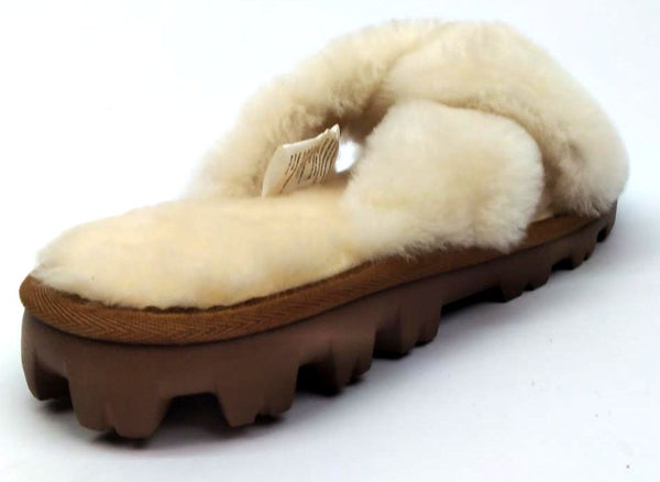 Dearfoams Women's Clog Slippers Indoor Outdoor Memory Foam Faux Fur Tan Size 6