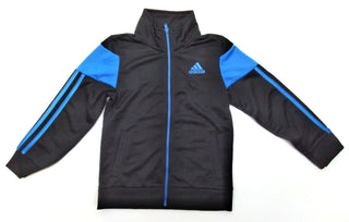 Adidas Icon Boy's Sport Jacket Zipped Long Sleeve Black Blue Ages 4-7 Size 6 New