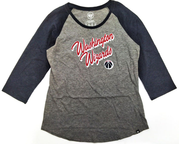 Washington Wizards Women's T-Shirt Raglan Baseball 3/4 Sleeve Slate Gray Large