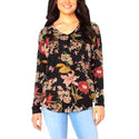 Well Worn Women's Top V-Neck Relaxed Long Sleeve Tee Black Floral Size S New