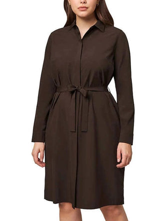 Modern Ambition Women's Travel Shirt Dress Belted Long Sleeved Chocolate Size M