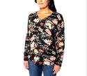 Well Worn Women's Top V-Neck Relaxed Long Sleeve Tee Black Floral Size S New