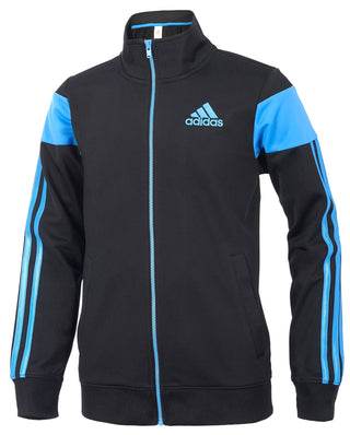 Adidas Icon Boy's Sport Jacket Zipped Long Sleeve Black Blue Ages 4-7 Size 6 New