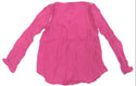 Women's Blouse Crochet Loose Fit Crinkle Pullover Top Shirt Dusty Rose Medium