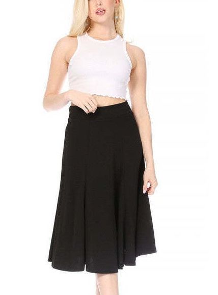 Women's Skirt A-line Midi Skirt Banded Waist Zippered Knee Length Black Size 8