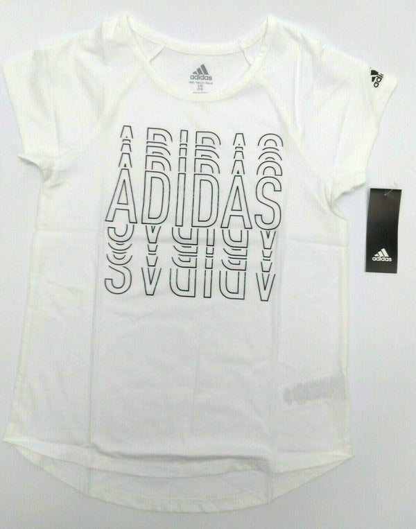 Adidas Girls' T-Shirt Raglan Graphic Short Sleeve Crew Neck Top White Large New
