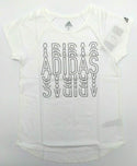 Adidas Girls' T-Shirt Raglan Graphic Short Sleeve Crew Neck Top White Large New