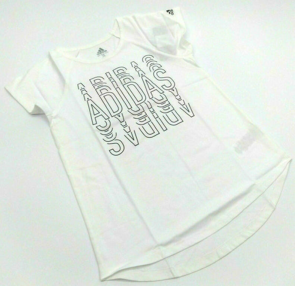Adidas Girls' T-Shirt Raglan Graphic Short Sleeve Crew Neck Top White Large New