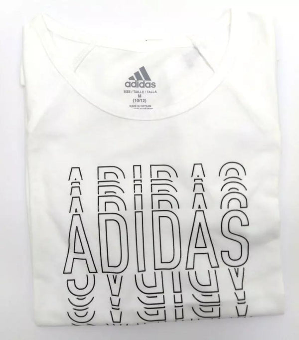 Lot of 30 Adidas Girl's T-Shirt Graphic Short Sleeve Tee White Medium 10/12 New