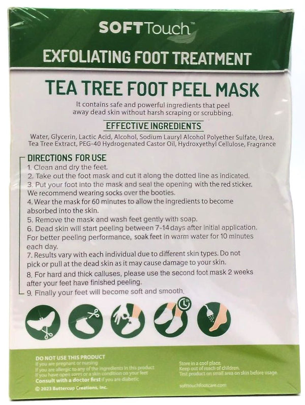 SoftTouch Callus Remover Foot Peel Mask Treatment Tea Tree Exfoliating 2 Pairs