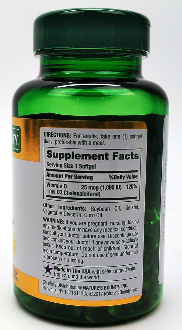 Nature's Bounty Vitamin D3 Immune Health 25 mcg Rapid Release Softgels 350 Count