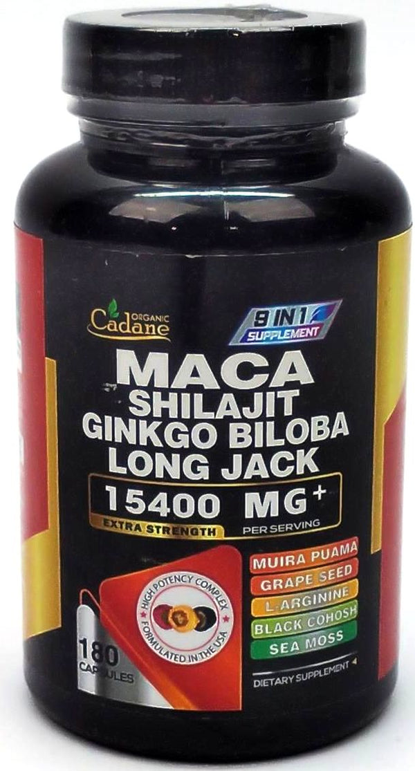 Organic Cadane Dietary Supplement Maca Shilajit Ginkgo Biloba Long Jack 180 Ct