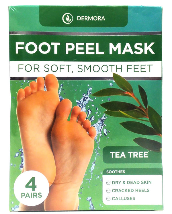 Dermora Foot Peel Mask for Soft Smooth Feet Tea Tree Scent - 4 Pairs