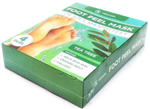 Dermora Foot Peel Mask for Soft Smooth Feet Tea Tree Scent - 4 Pairs