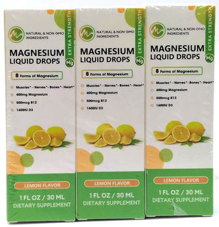 3-Pack Magnesium Liquid Drops Supplement Musles Nerves Bones Heart 1 Fl oz