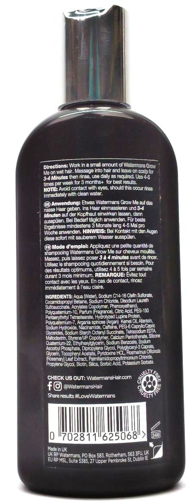 Watermans GrowMe Shampoo Best Hair Growth Sulfate Free Argan Oil 8.45 fl oz