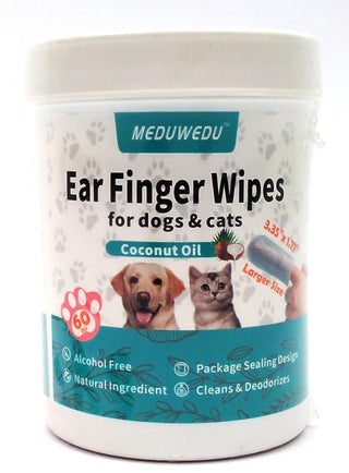 Ear Cleaner Finger Wipes Gentle Large Size Cleaning Pads for Dogs & Cats -60 Pcs