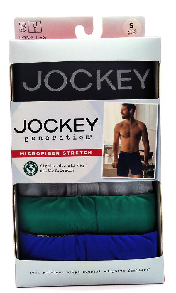 3 Pack Jockey Men's Underwear Microfiber Stretch Long Leg Boxer Brief - Small