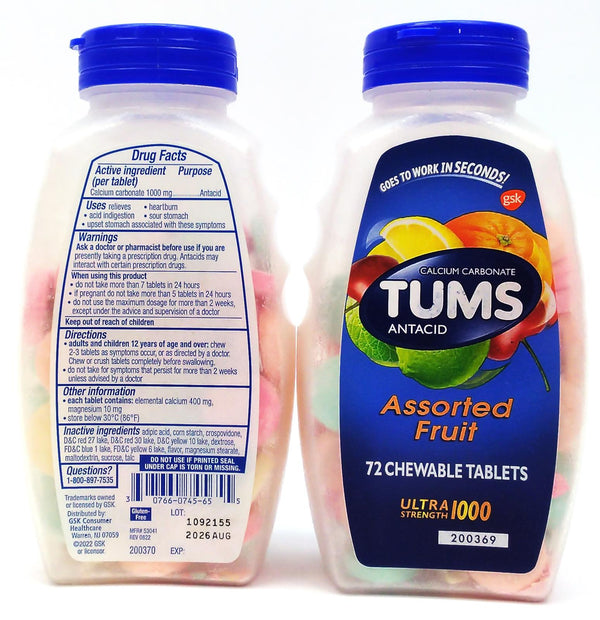 2 Pack Tums Ultra Strength Heartburn Relief Chewable Antacid Tablets - 72 Count