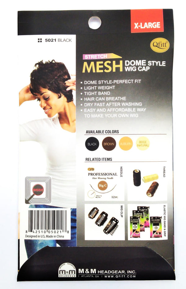 Qfitt Stretch Wig Cap Mesh Dome Style Breathable Dry Fast Cap X-Large 5021 Black