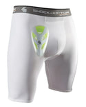 Shock Doctor Boys Shorts Compression Athletic with Protective Cup White OSFM