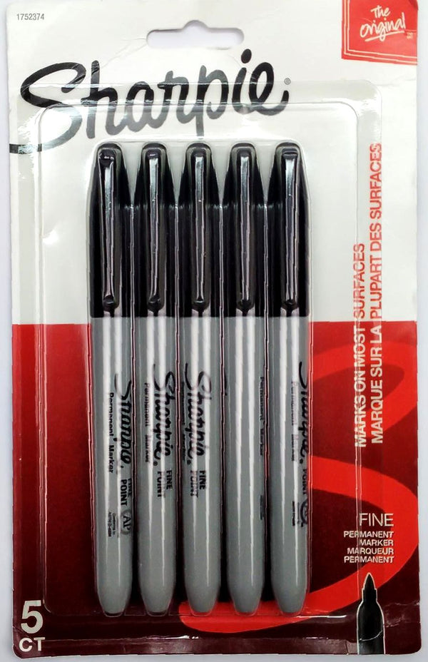 Sharpie Permanent Markers Fine Tip Art Stationery Quick Drying Black 5-Pack