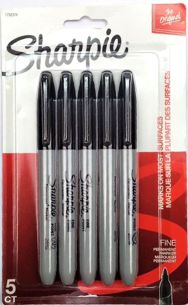 Sharpie Permanent Markers Fine Tip Art Stationery Quick Drying Black 5-Pack