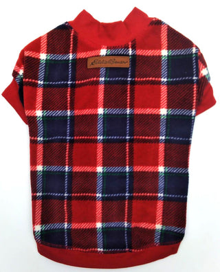 Eddie Bauer Pet Festive Sweater Plaid Short Sleeve Fleece 1725404 Red Size M