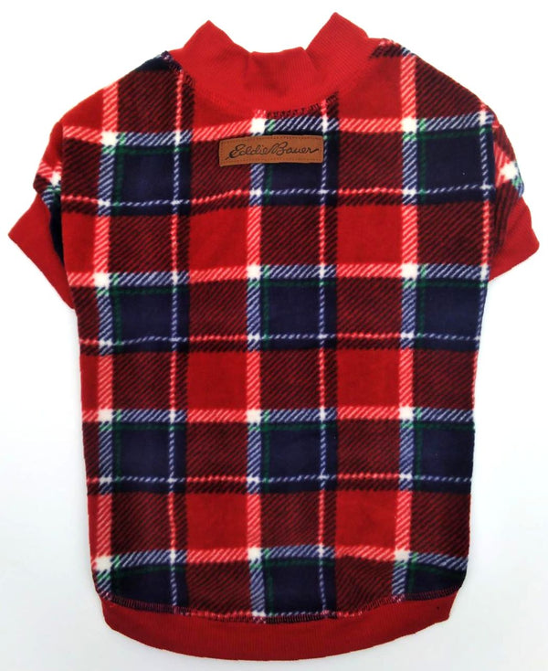 Eddie Bauer Pet Festive Sweater Plaid Short Sleeve Fleece 1725404 Red Size M