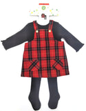 Little Me Kids Girl's Jumper Set with Tights 3-Pieace Set Red Plaid Size 9M