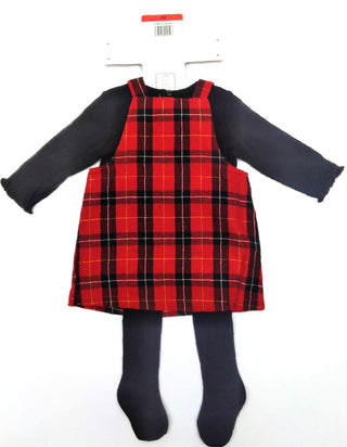 Little Me Kids Girl's Jumper Set with Tights 3-Pieace Set Red Plaid Size 9M