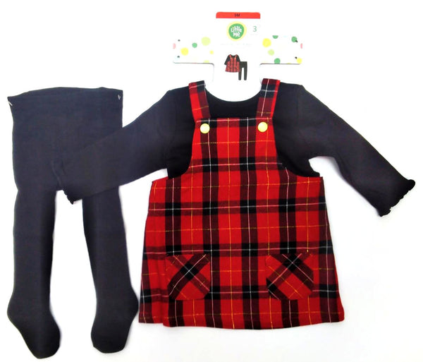 Little Me Kids Girl's Jumper Set with Tights 3-Pieace Set Red Plaid Size 9M