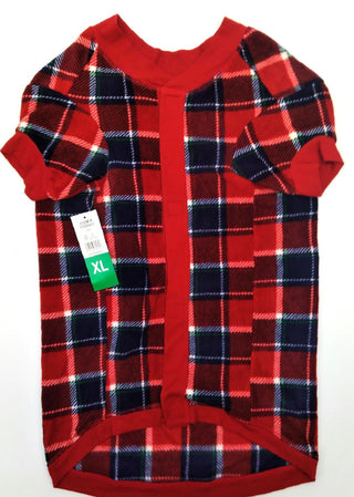 Eddie Bauer Pet Festive Sweater Plaid Short Sleeve Fleece 1725406 Red Size XL