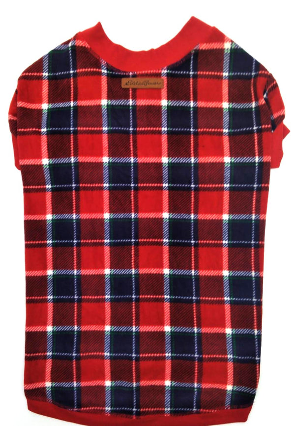 Eddie Bauer Pet Festive Sweater Plaid Short Sleeve Fleece 1725406 Red Size XL