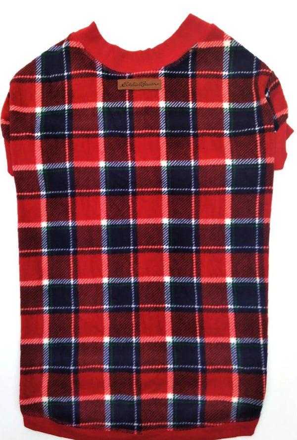 Eddie Bauer Pet Festive Sweater Plaid Short Sleeve Fleece 1725406 Red Size XL