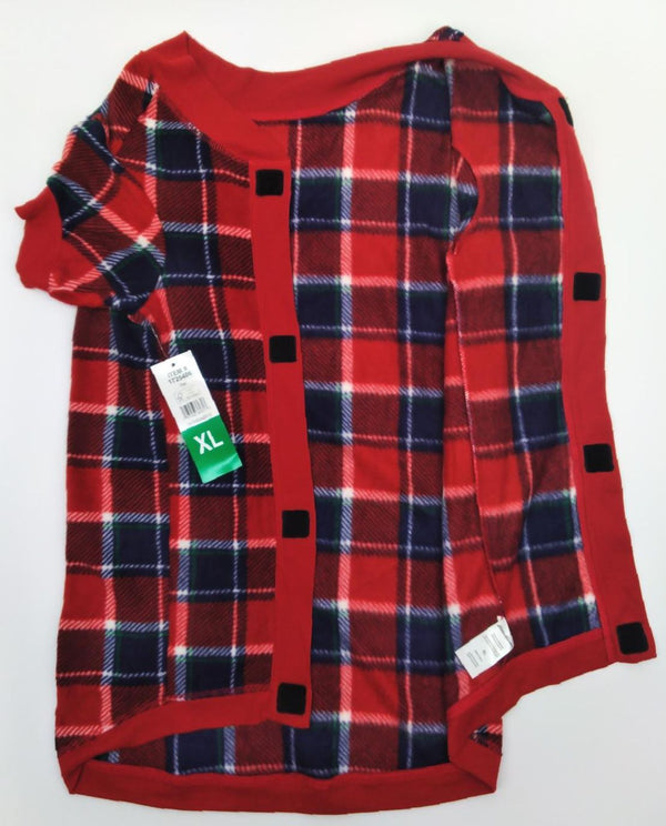 Eddie Bauer Pet Festive Sweater Plaid Short Sleeve Fleece 1725406 Red Size XL