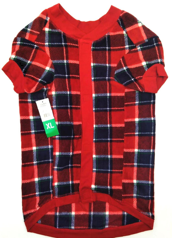 Eddie Bauer Pet Festive Sweater Plaid Short Sleeve Fleece 1725406 Red Size XL