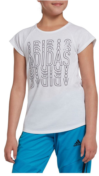 Adidas Girls' T-Shirt Raglan Graphic Short Sleeve Crew Neck Top White Size Small
