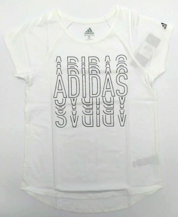 Adidas Girls' T-Shirt Raglan Graphic Short Sleeve Crew Neck Top White Size Small