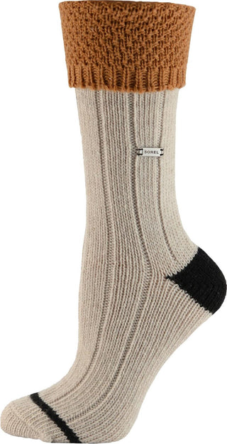 Sorel Women's Winter Socks Wool Turn Over Cuff Over the Calf Crew Socks Sea Salt