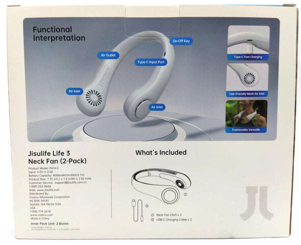 Jisulife Neck Fan Cooling Performance Ultra-Light Design Sweatproof 2 Pack