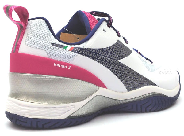 Diadora Women's Blushield Torneo 2 AG Tennis Shoes White Blue Pink Size 10