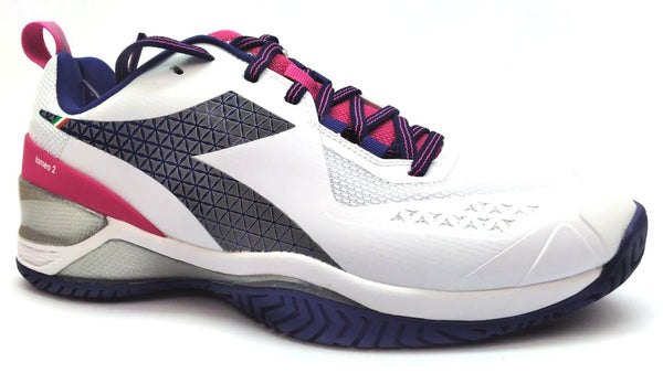 Diadora Women's Torneo 2 Tennis Shoes Blushield AG Lace Up White Blue Pink 9.5