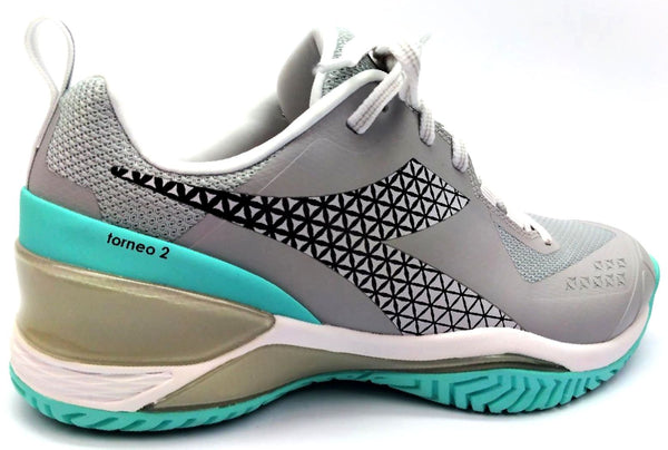 Diadora Women's Blushield Torneo 2 W AG Tennis Shoes Lace-up Silver Blue