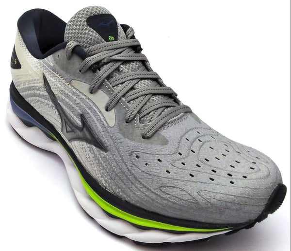 Mizuno Women's Wave Sky 6 Running Shoes Lace-up Grey White Neon Size 7