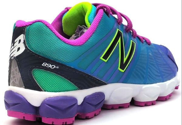 New Balance Kids Girls 890V5 Running Shoes Lace-up Green Purple White Size 11
