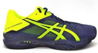 Buy indigo-blue-safety-yellow ASICS Men&#39;s Gel-Solution Speed 3 Tennis Pickleball Shoes Sneakers Lace Up