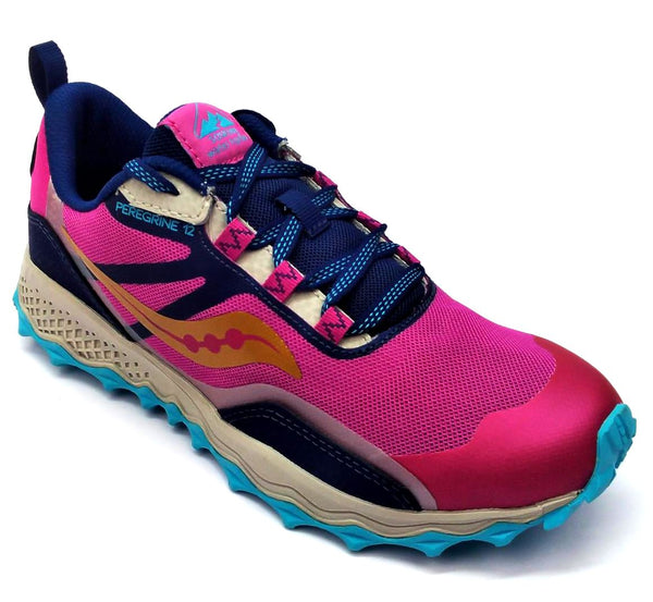 Saucony Girl's Peregrine 12 Shield Running Shoes Navy Turquoise Pink Size 4M