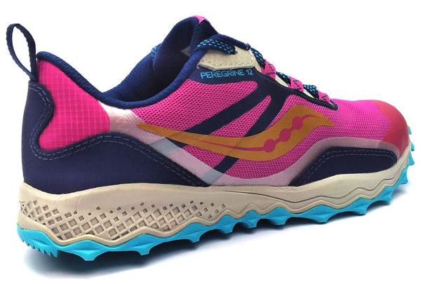 Saucony Girl's Peregrine 12 Shield Running Shoes Navy Turquoise Pink Size 4M