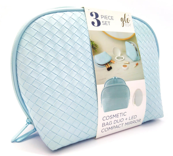 Glo Tech Cosmetic Bags with Rechargeable LED Compact Mirror 3 Piece Set